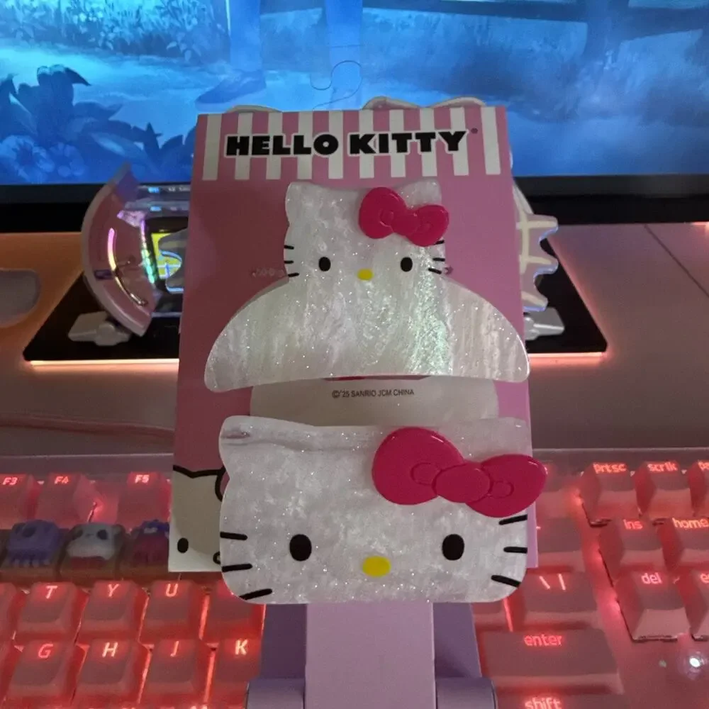 Hello Kitty Hair Claw Clip 2 Pack Pink Bow White Glitter Pearlescent 2025 Sanrio